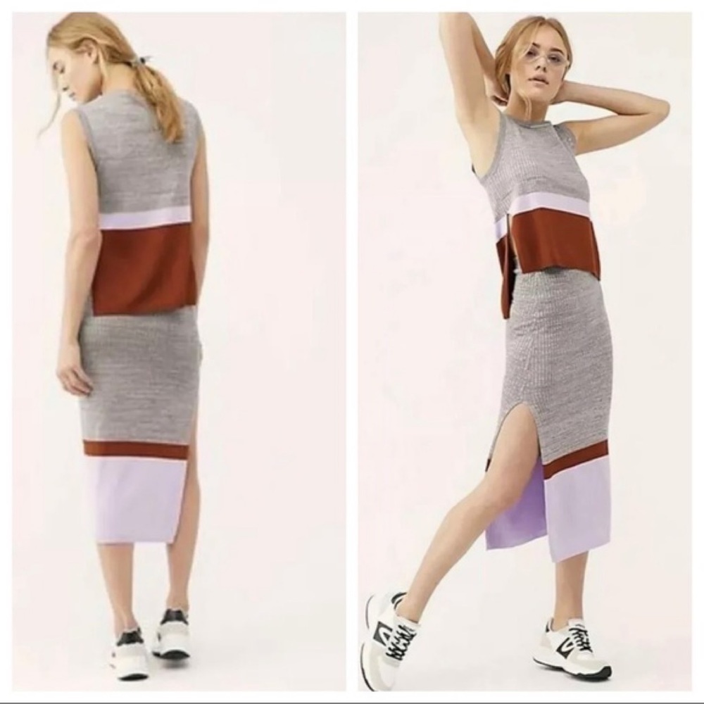 EUC Free People Stop and Stare Colorblock Ribbed Knit Top & Pencil Skirt SET S‌‌
